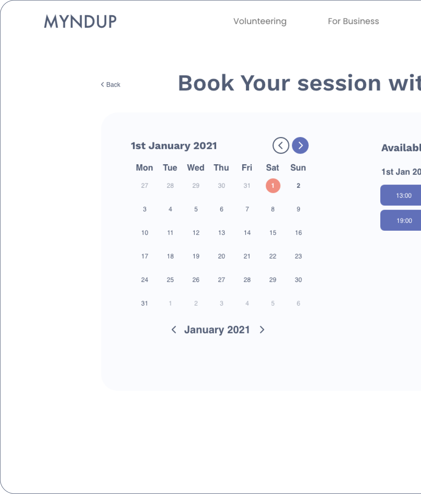 Booking page which shows the available spots of a desirable therapist
